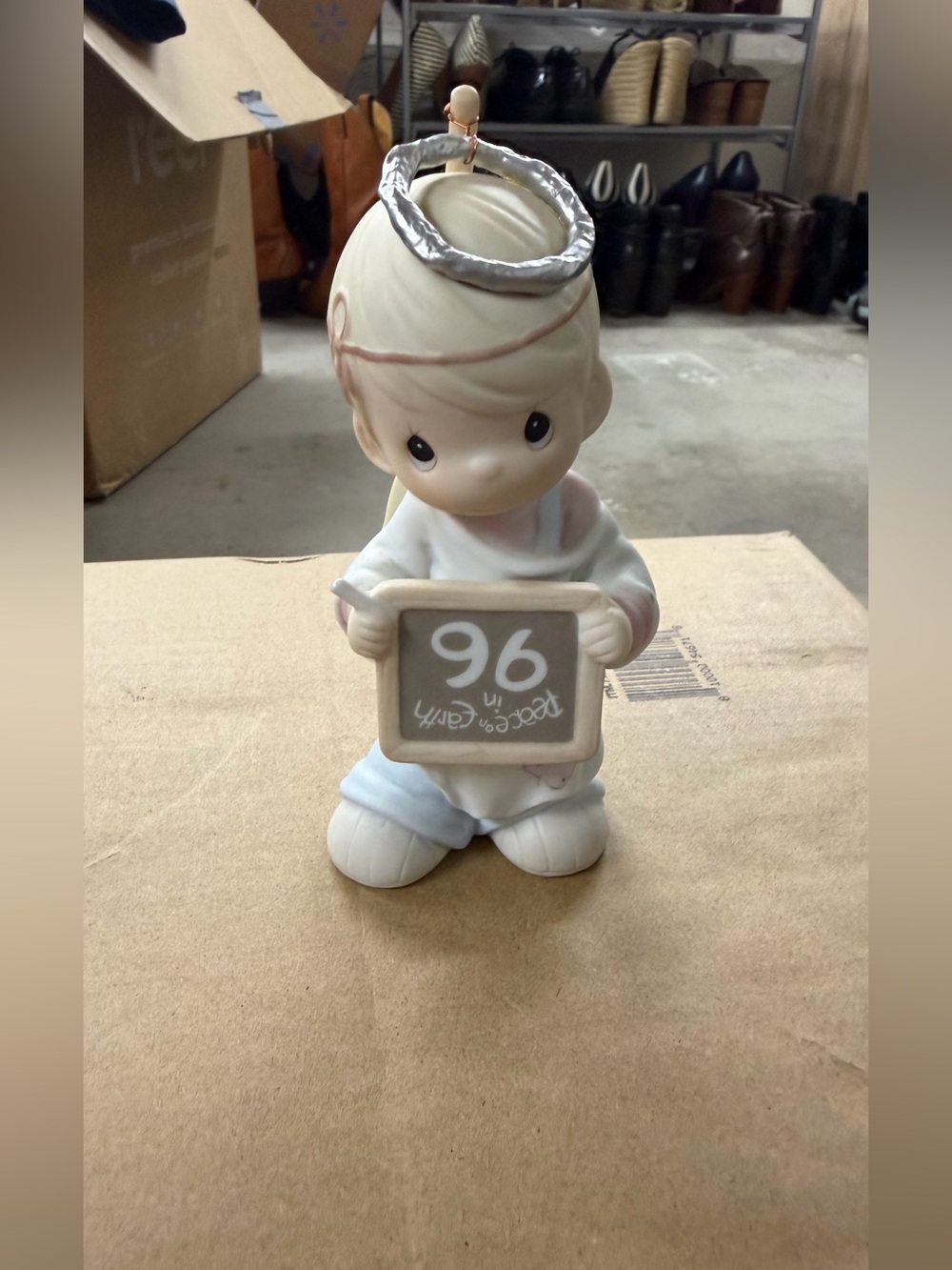 Porcelain Angel Figurine Holding Chalkboard